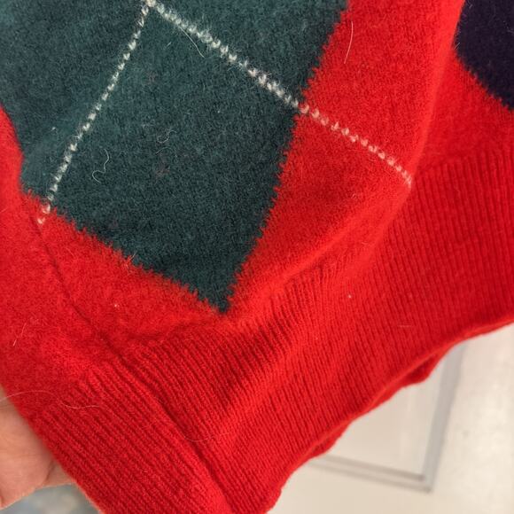 Vintage Mackinnon of Scotland Wool Sweater Mens L Red Arqyle Preppy Old Money - Picture 4 of 7